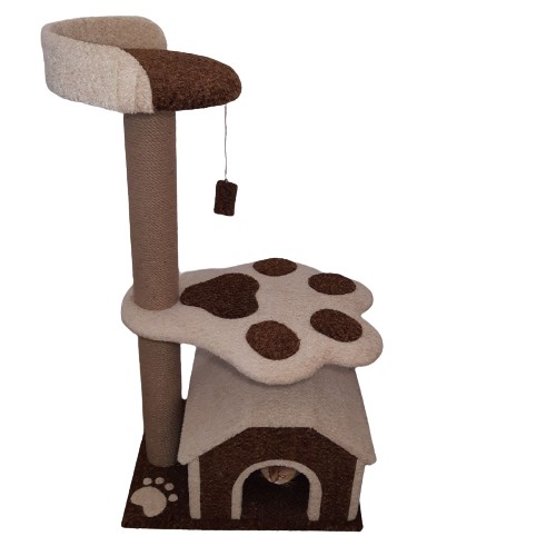 

Игровой комплекс когтеточка дряпка Кошачья лапка с домиком 105х60х40см коричнево белый