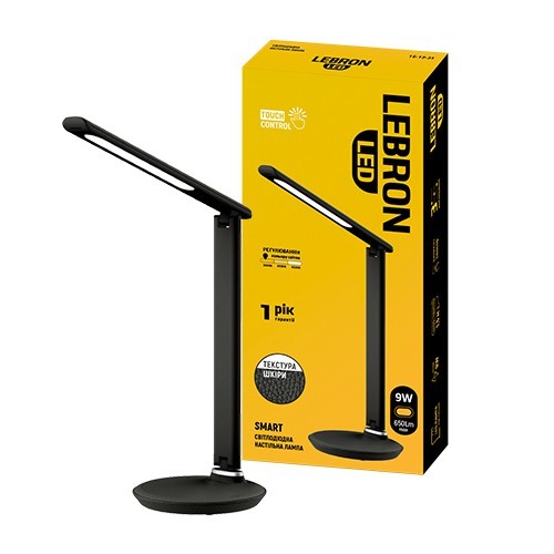 

LED лампа настольная LEBRON L-TL-L 9W 3000K-4100K-6500K, черная "кожа"
