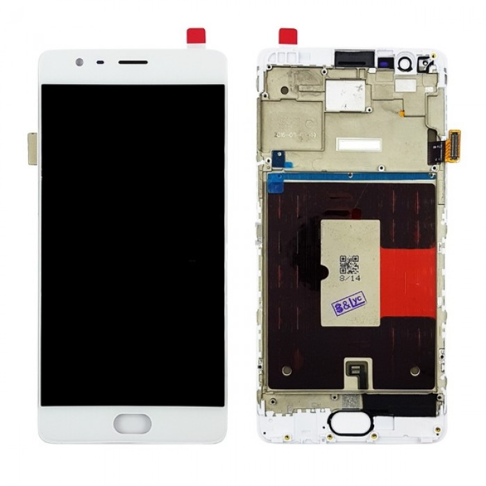 

Дисплей для мобильного телефона OnePlus 3/1+3/OnePlus 3T/1+3T, белый, с тачскрином, AAA, TFT, с рамой