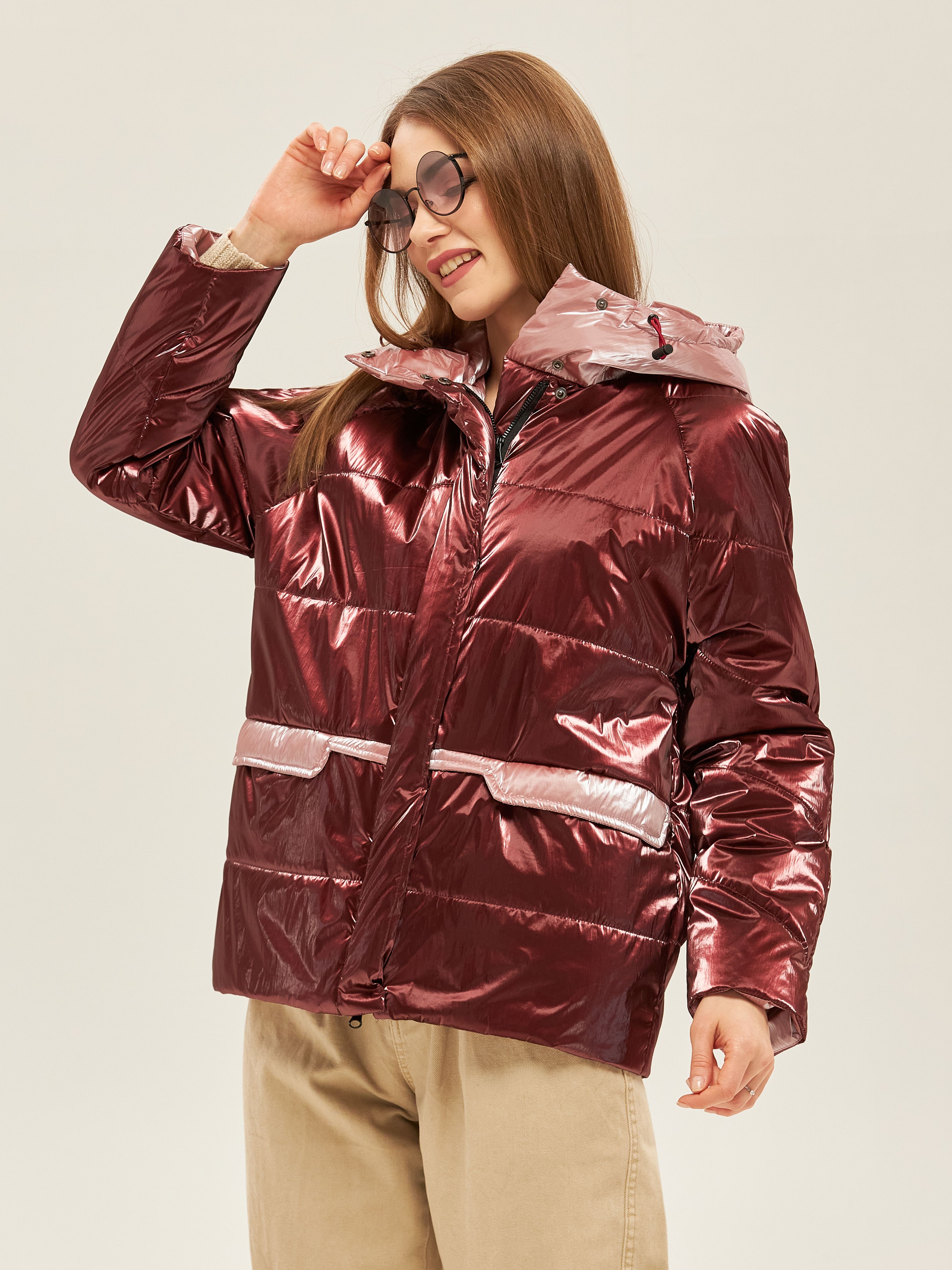 Акция на Куртка Mila Nova К-151 42 Бордовая с розовым (2000000045078) от Rozetka UA