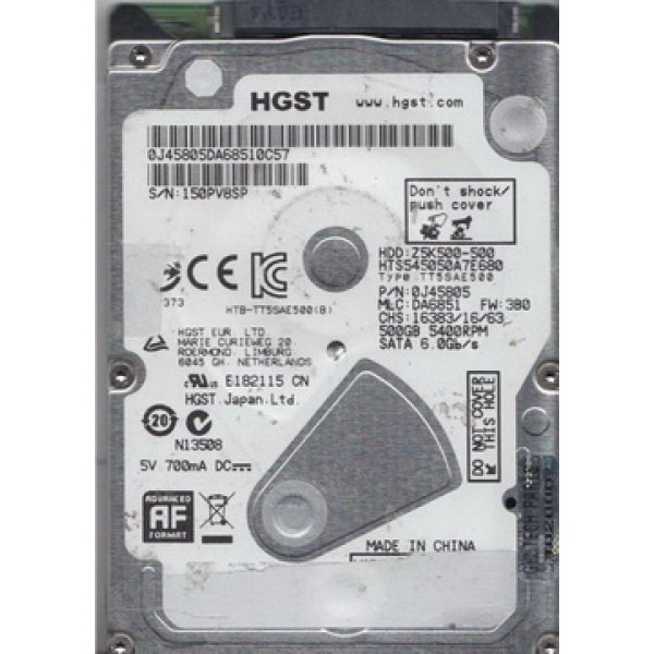 

HDD 2.5" SATA 500GB Hitachi Z5K500 5400rpm 8MB (HTS545050A7E680) Refurbished