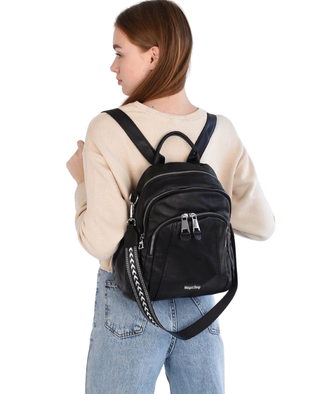 

Женский кожаный рюкзак 30 29 14 см. Magicbag Черный