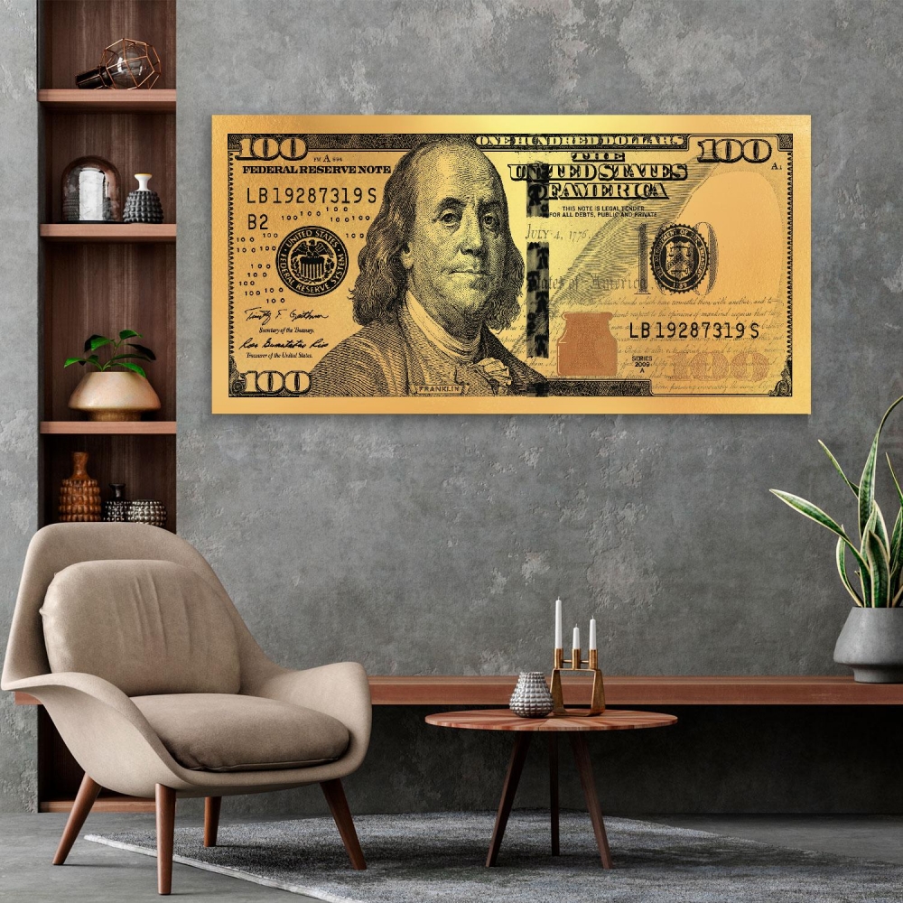 

Картина на холсте Деньги 100$ Gold 50х100 см.