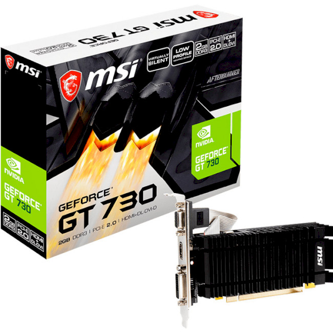 

Видеокарта GeForce GT730, MSI, 2Gb DDR3, 64-bit, VGA/DVI/HDMI, 902/1600MHz, Silent (N730K-2GD3H/LPV1)