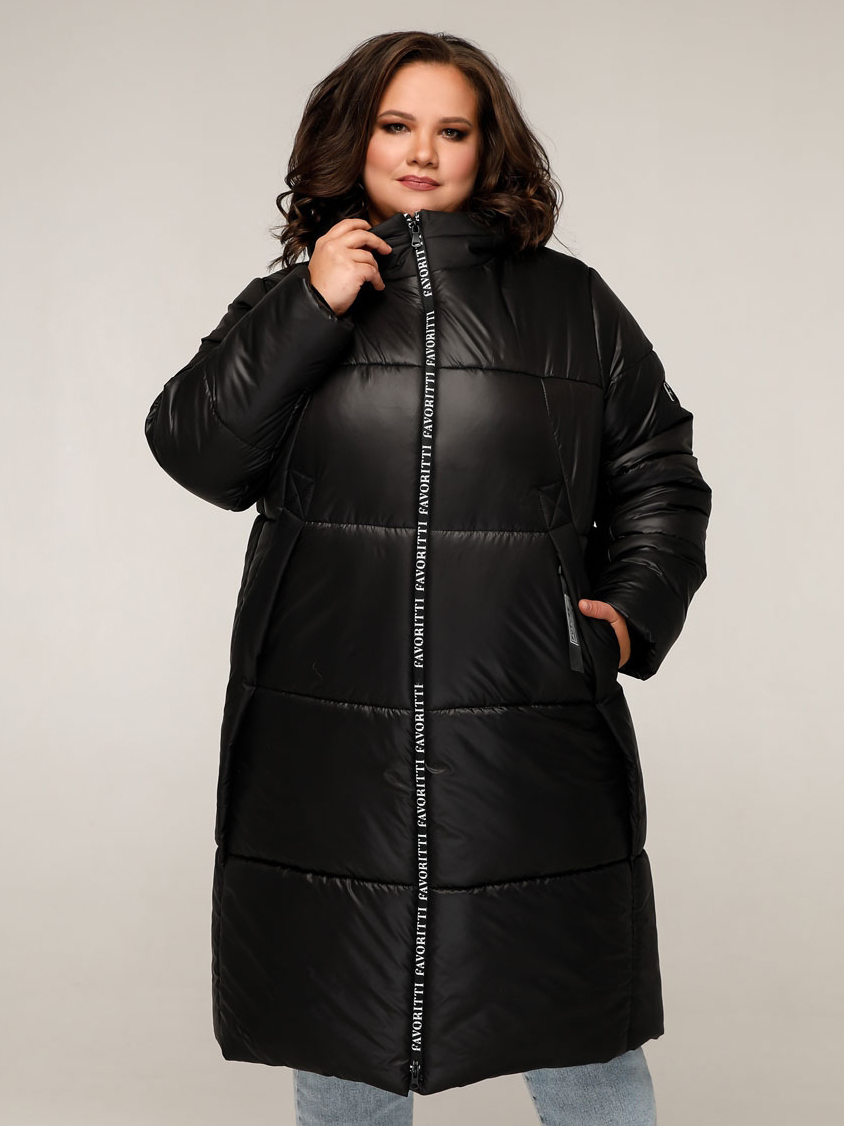 Акція на Куртка зимова довга жіноча Favoritti ПВ-1261 Лаке Тон 21 + Тон 1 66 Чорна від Rozetka
