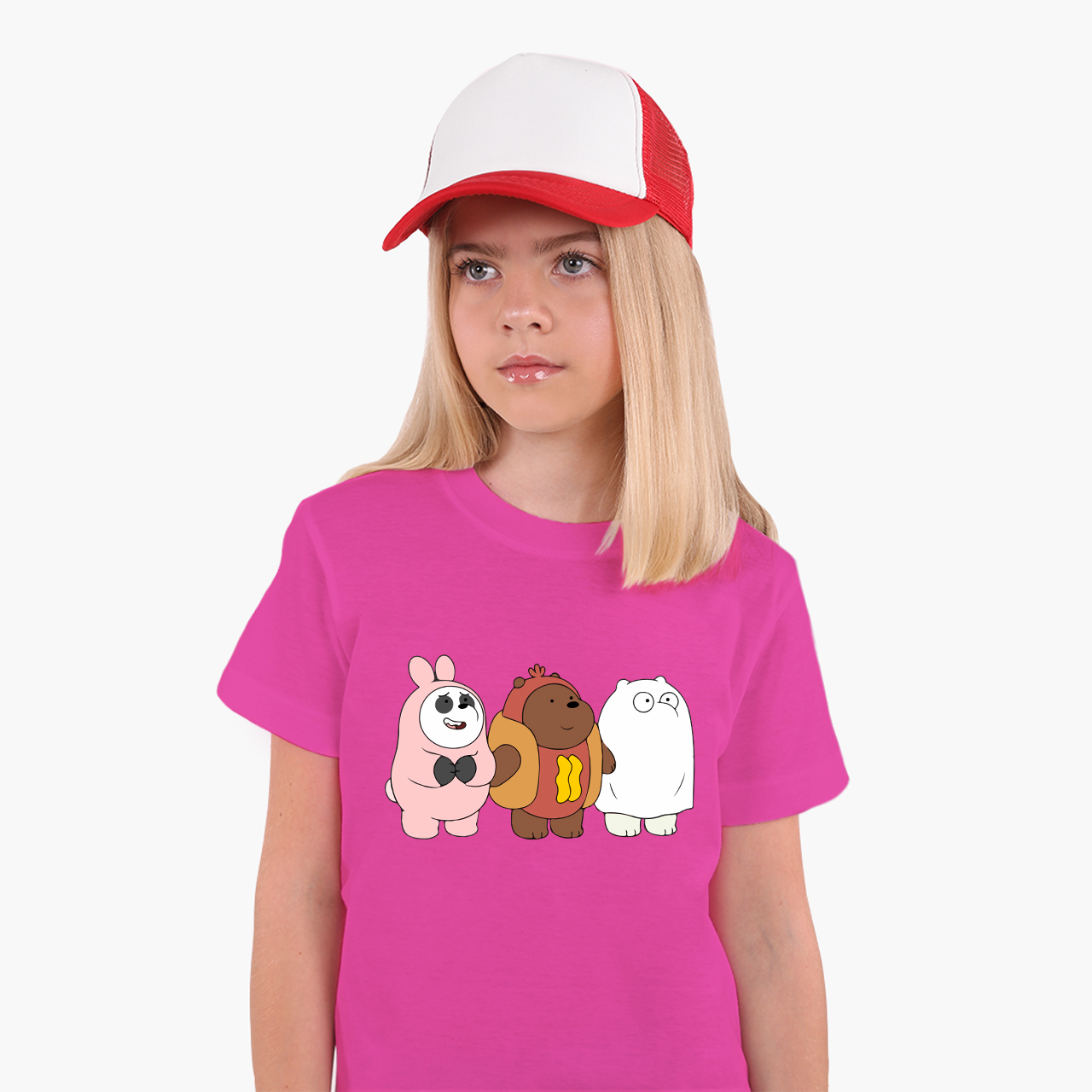 

Детская футболка для девочек Вся правда о медведях (We Bare Bears) (25186-2905-69) 134-140 см Хлопок Темно-розовый