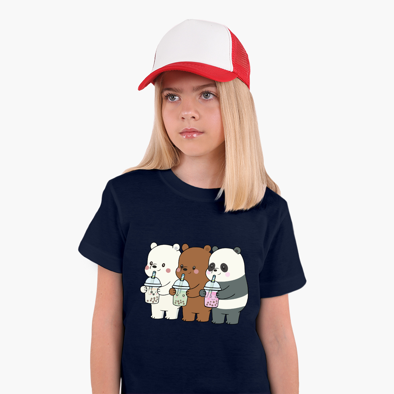 

Детская футболка для девочек Вся правда о медведях (We Bare Bears) (25186-2896-80) 122-128 см Хлопок Темно-синий