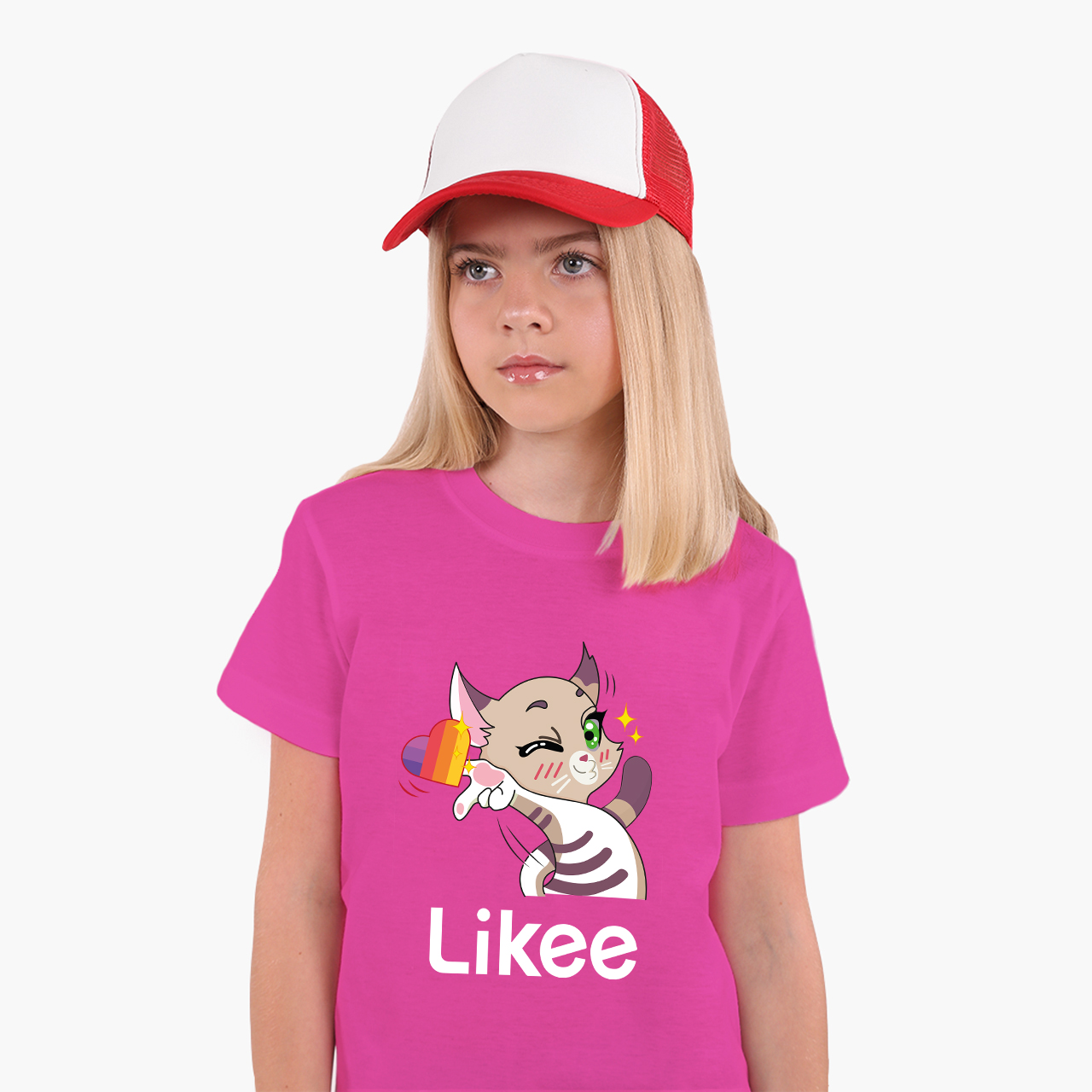 

Детская футболка для девочек Лайк Кот (Likee Cat) (25186-1032-68) 122-128 см Хлопок Темно-розовый