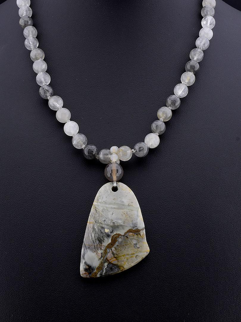 

054582 Бусы Яшма, Волосатик 47 см.