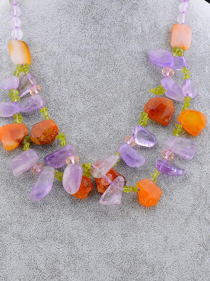 

054586 Бусы Сердолик, Аметист, Пренит 51 см.