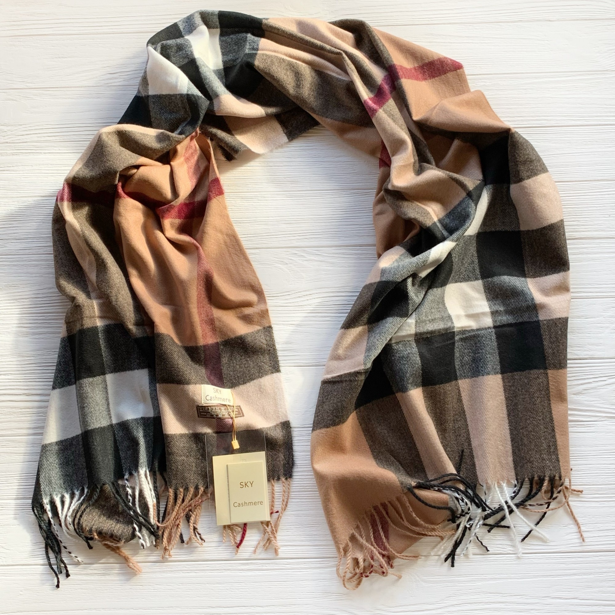 

Шерстяной шарф в клетку Sky Cashmere 200 см на 80 см коричневый 100390