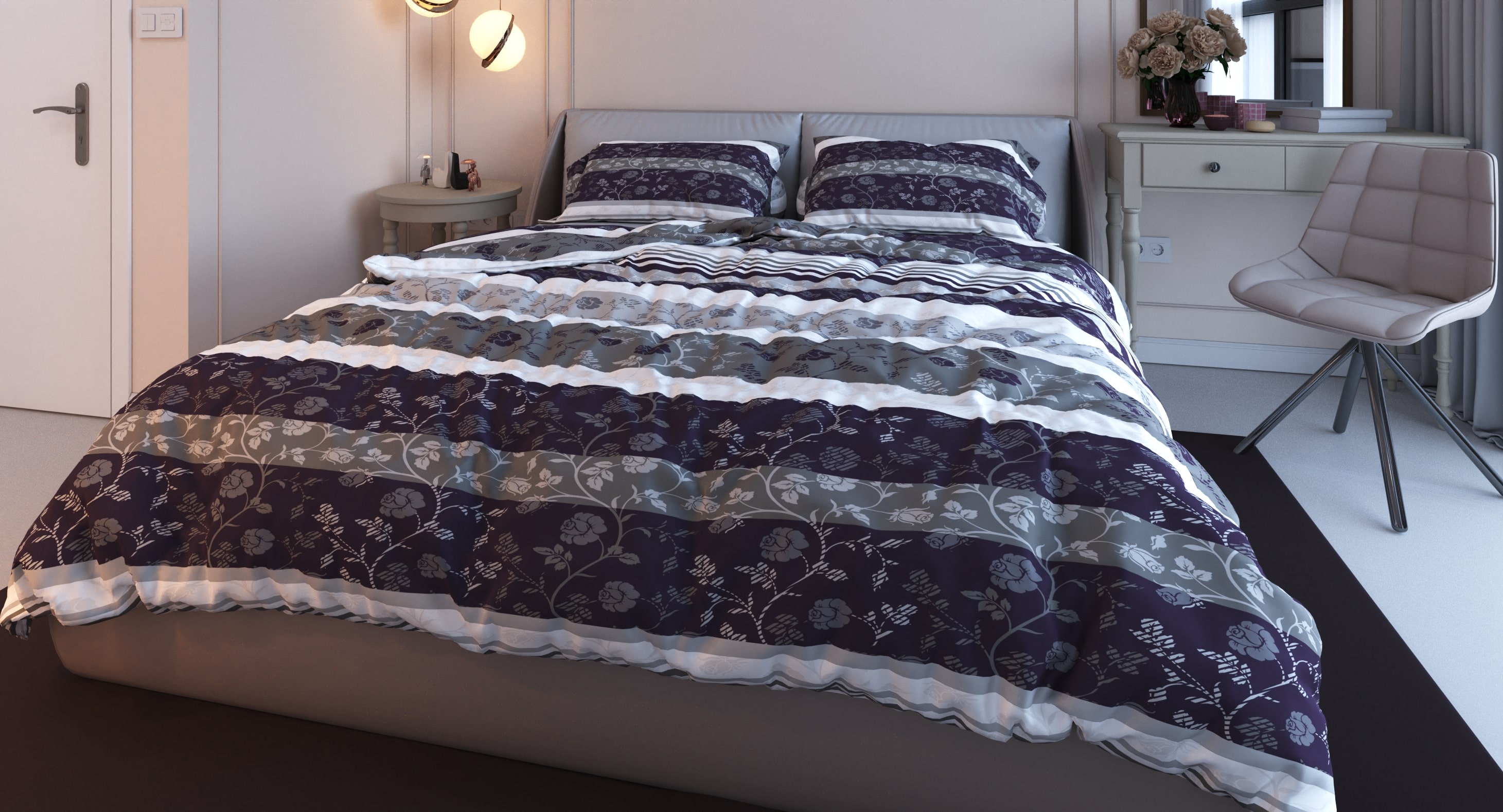 

Комплект постельного белья Бязь GM Textile 120 г/м2 Дикая Роза (Сиренево-серый) Евро