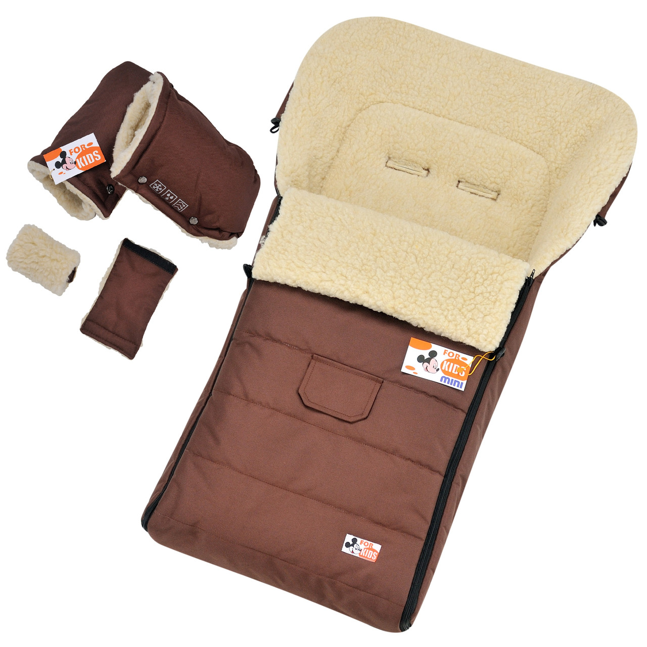 

Комплект зимний конверт чехол на овчине For Kids Mini в коляску / люльку / санки и рукавички для родителей ZK320-37