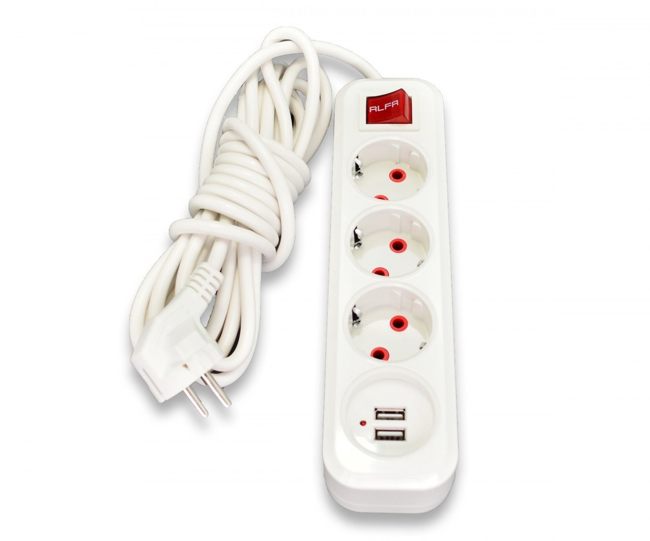 Подовжувач мережевий фільтр RLFR з 2 портами USB, 3 гнізда, 3 метра з ...