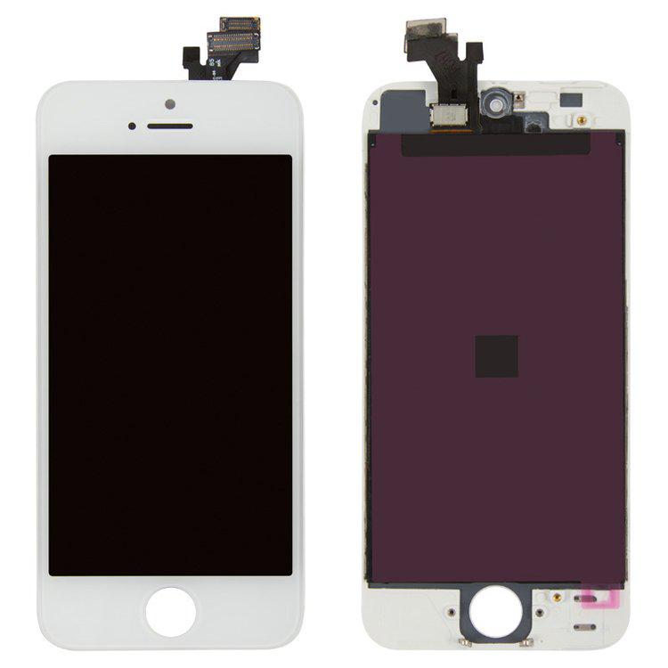 

Дисплей для iPhone 5, білий, із сенсорним екраном, з рамкою, переклеєне скло