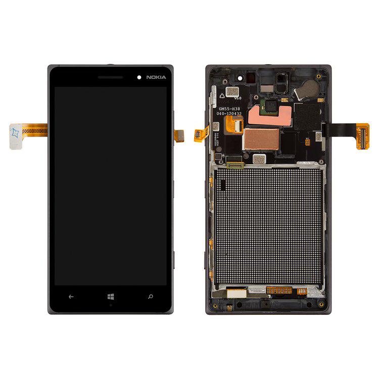 

Дисплей для Nokia 830 Lumia, чорний, із сенсорним екраном, з рамкою