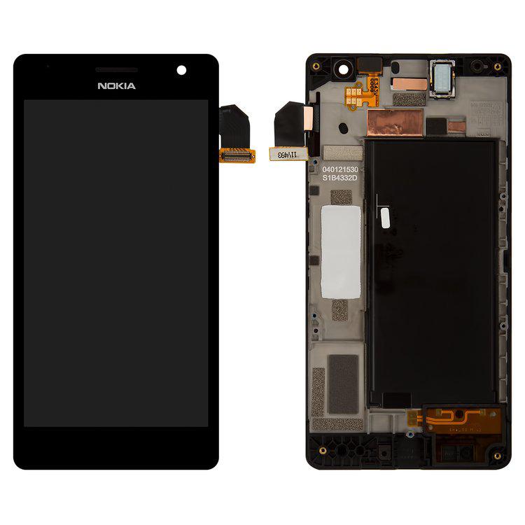 

Дисплей для Nokia 730 Lumia Dual Sim, чорний, із сенсорним екраном, з передньою панеллю