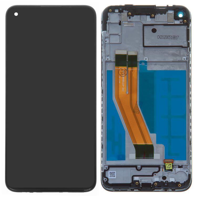 

Дисплей для Samsung A115 Galaxy A11, M115 Galaxy M11, чорний, із сенсорним екраном, з рамкою, оригінал (переклеєне скло)