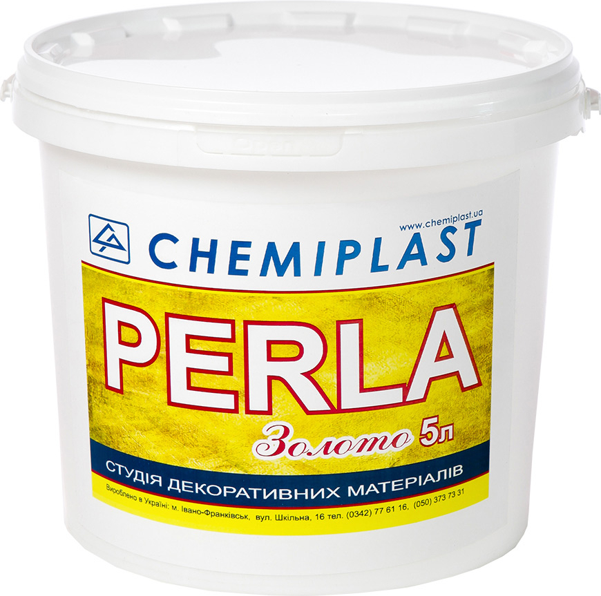 

Лак акриловый перламутровый CHEMIPLAST PERLA для декоративных штукатурок 5 л желтое золото (SKU_25091-mg)