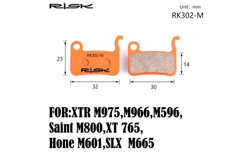 

Колодки тормозные полуметалл disc RISK RK302-S Shimano M975/966/596/800/765/775/601/665/585/545/535, R-505, S-500