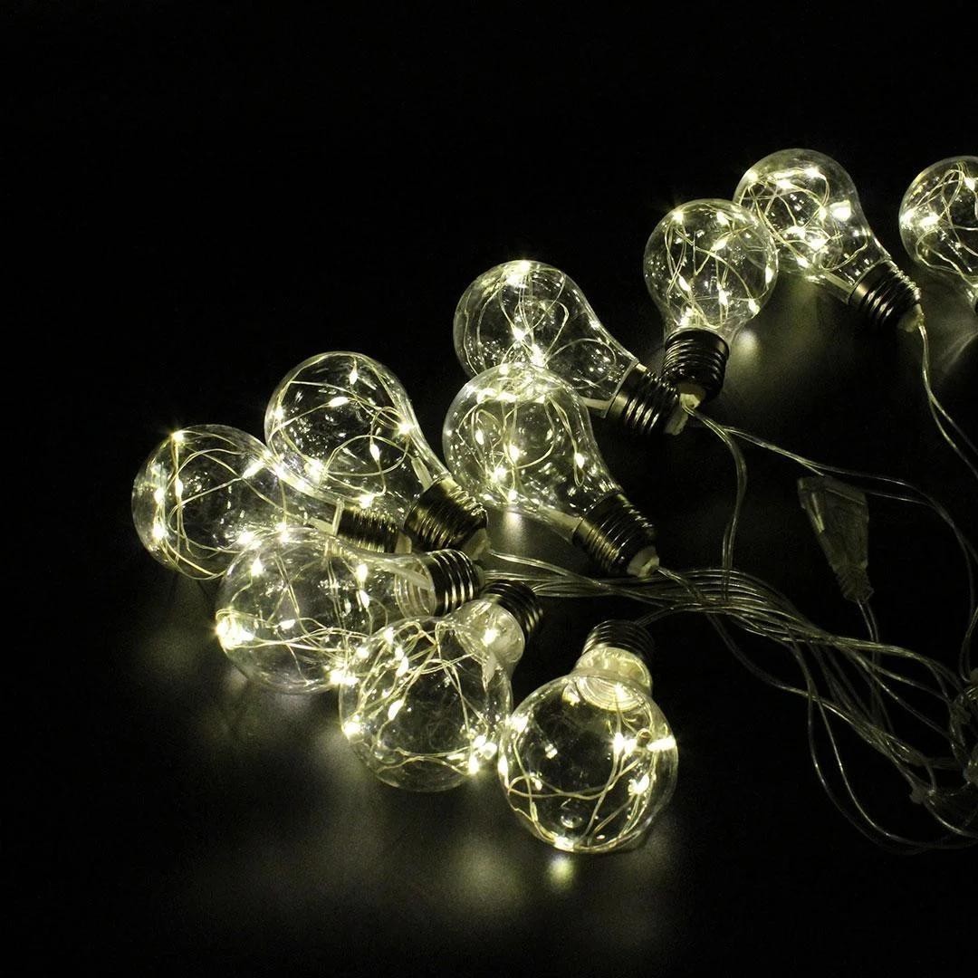 

Светодиодная LED гирлянда в виде лампочки с соединителем Xmas электрическая гирлянда 10 Led, 2м, теплый белый