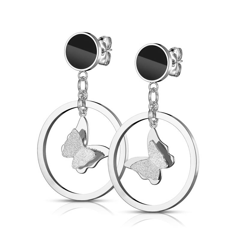 

Серьги подвески из стали Spikes бабочка SE3860 8044