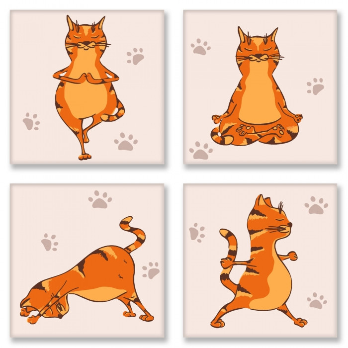 

Картина по номерам. Полиптих Yoga-cat 4шт 18x18, Идейка