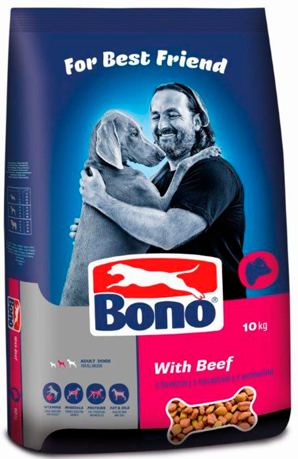 

10 кг BONO з яловичиною. Сухий корм для дорослих собак усіх порід.