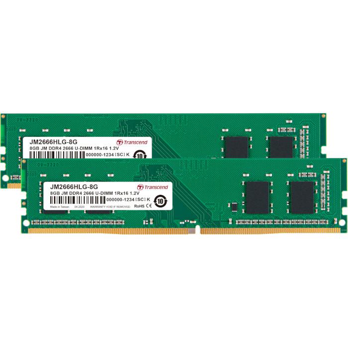 

Модуль памяти TRANSCEND JetRam DDR4 2666MHz 16GB Kit 2x8GB (JM2666HLG-16GK)
