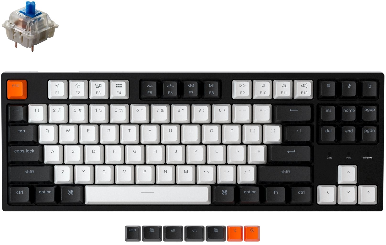 

Клавиатура проводная Keychron C1 Wired Gateron Blue White LED USB Black (ENG/RU) (C1A2_Keychron)