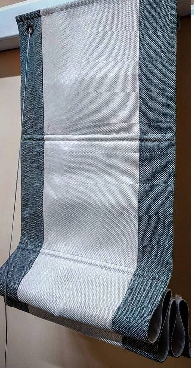 

Римская штора Рогожка Dimout Молочная с кантом Рогожка Стальная 3100*2500