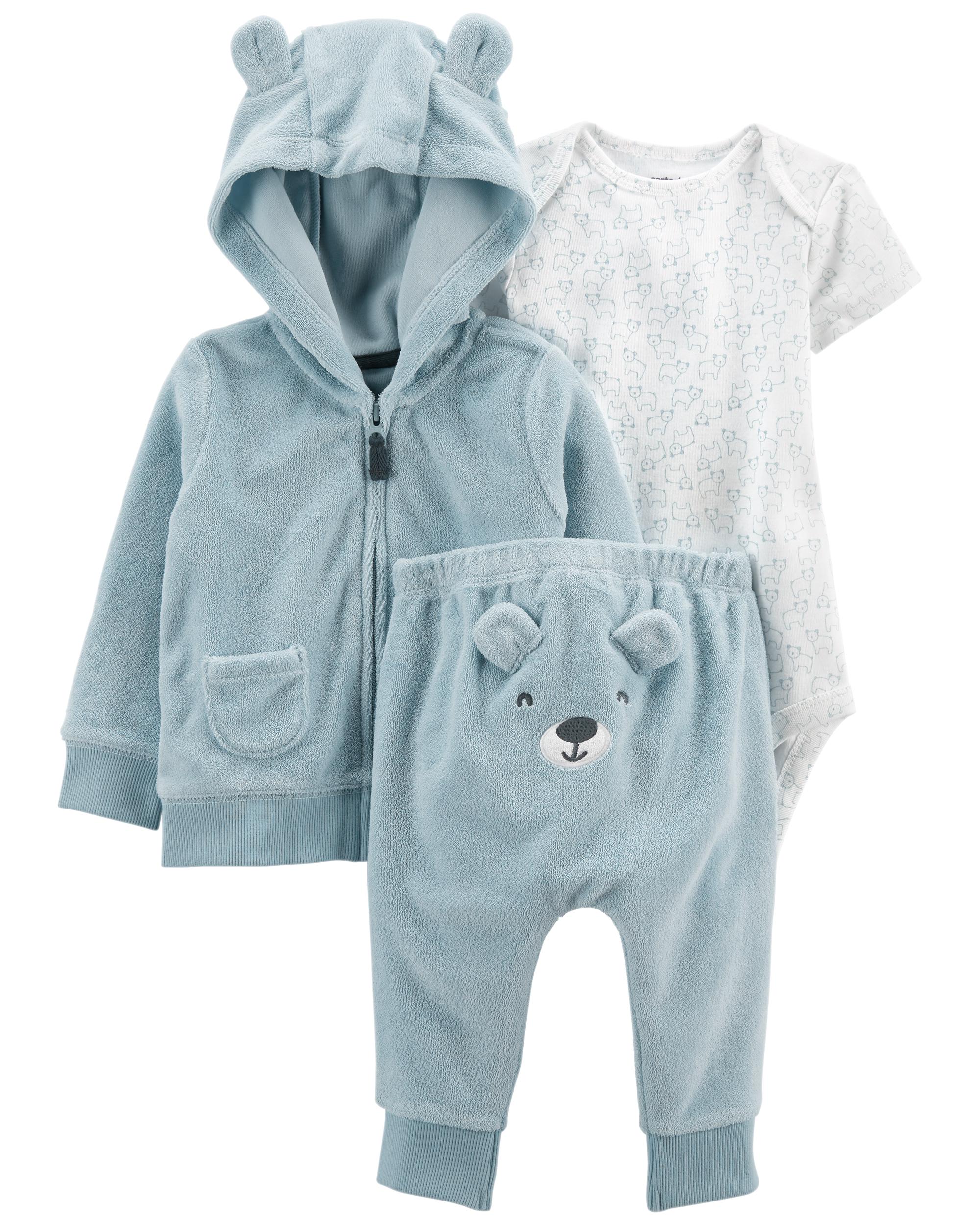 

Комплект (толстовка + боди-футболка + штанишки) Carters 1L772810 12M 72-76 см Голубой с белым (194135321304)