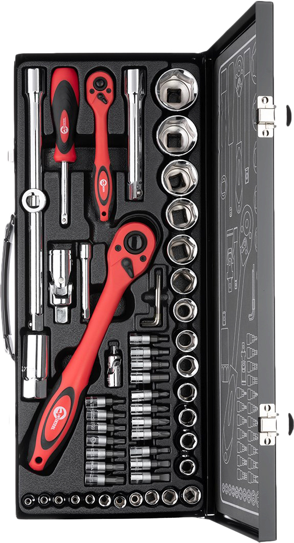 

Професійний набір інструментів Intertool 1/4", 1/2", 56 предметів (ET-6056)