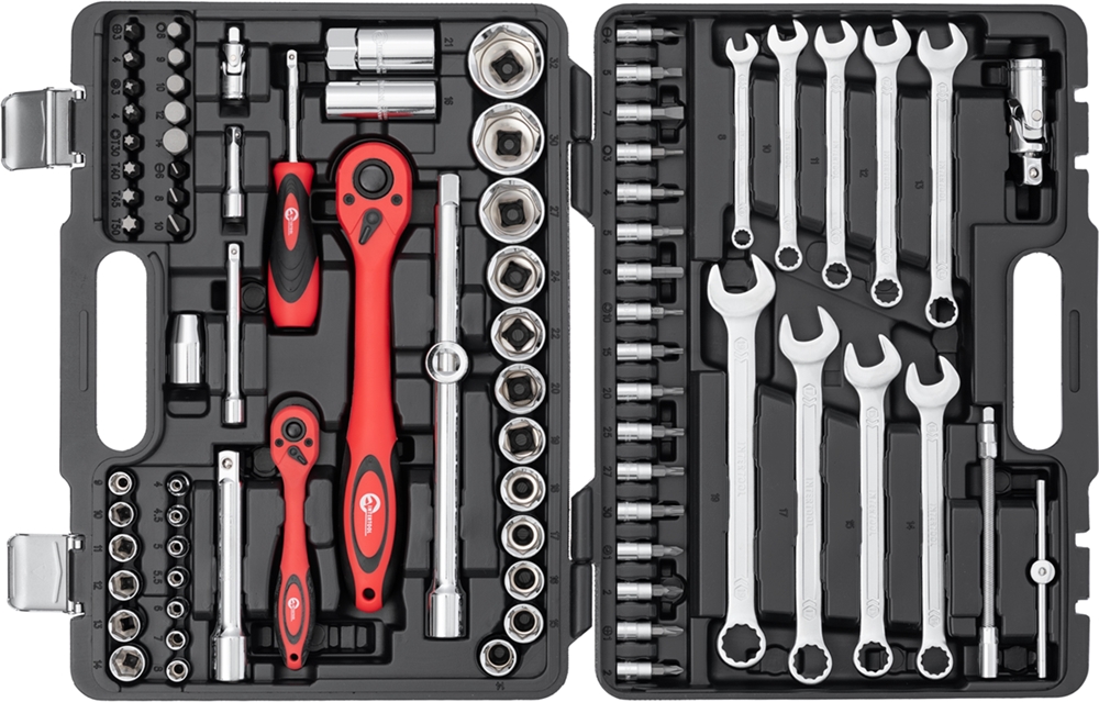 

Професійний набір інструментів Intertool 1/4", 1/2", 82 предмети (ET-6082)