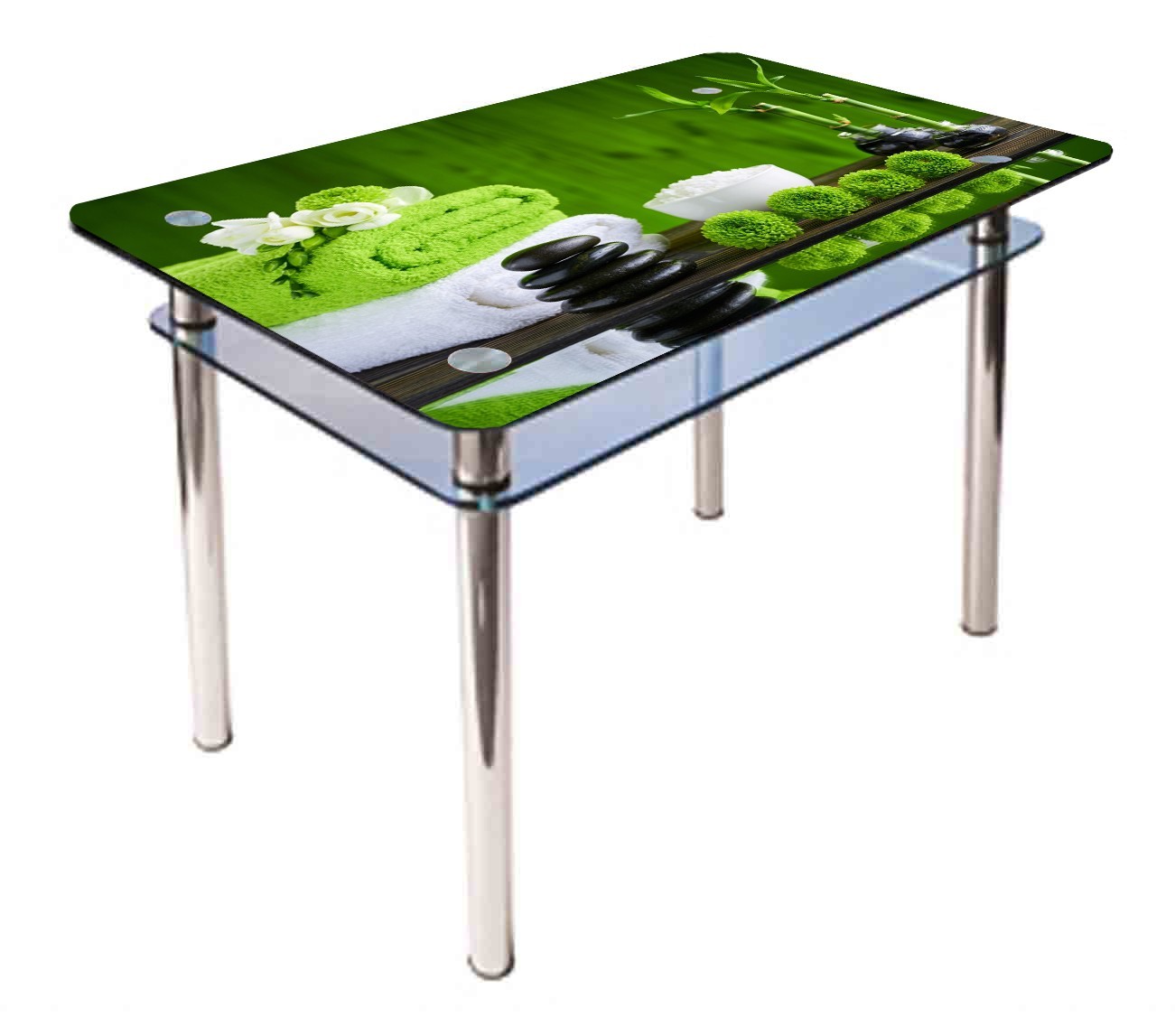 

Обеденный стеклянный стол Glass Antonik КС-1 зеленый с фотопечатью №340 (1000х600х750 мм)