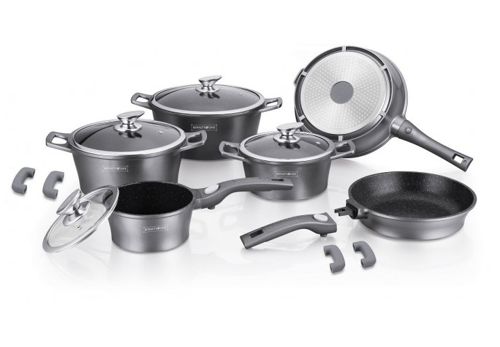 

Набор кухонной посуды Royalty Line RL-ES2014M silver 14 шт мраморное покрытие