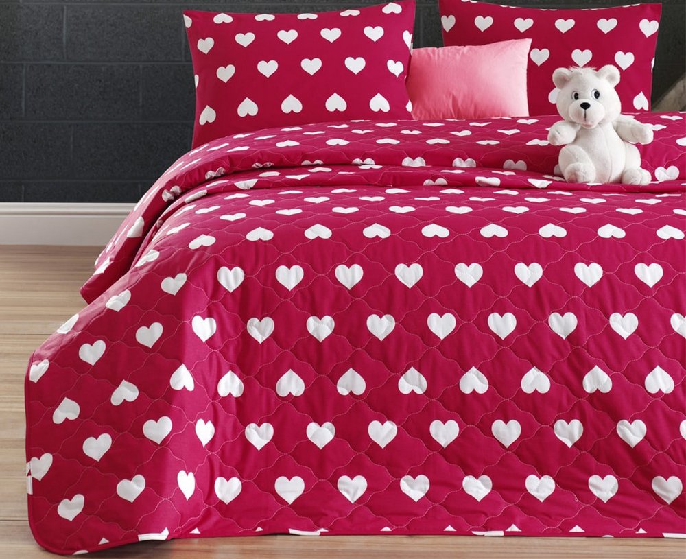 

Покрывало стеганое двустороннее EnLora Home ранфорс Chole Kirmizi 225х240 с наволочками 50х70