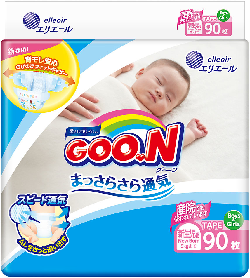 

Подгузники Goo.N SS для новорожденных до 5 кг унисекс 90 шт (843152) (4902011856200)