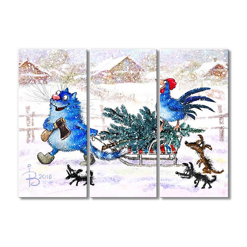 

Модульная картина Artel «Кот и Петух готовятся к Новому году» 3 модуля 80x120 см