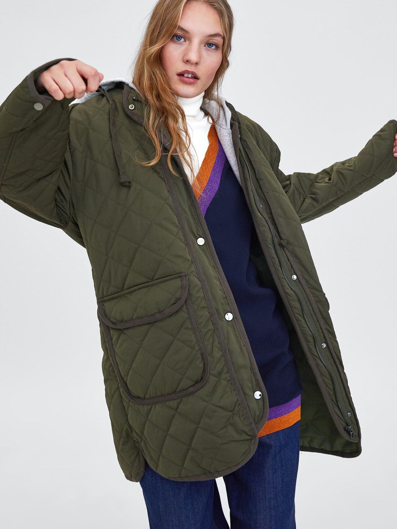 

Куртка Zara XAZ266089UAAK S-M Темно-зеленая с серым