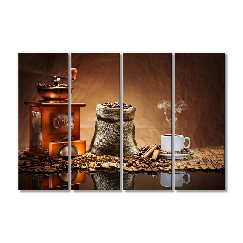 

Модульная картина Artel «Кофемолка мешок кофейных зерен чашка кофе» 4 модуля 60x90 см
