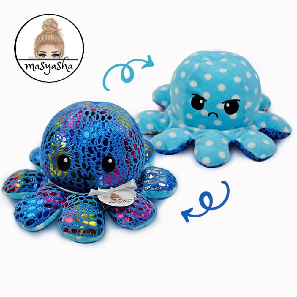 

Мягкая игрушка БЛЕСТЯЩИЙ Осьминог-перевертыш Masyasha Веселый-грустный Двухсторонняя Цвет голубой OS16