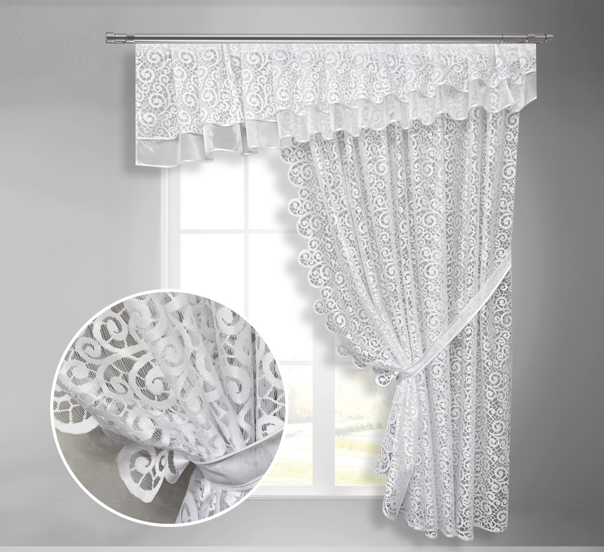 

Тюль-штора для кухни с ламбрекеном Adagio Windows Decor Вуаль 3х1,95