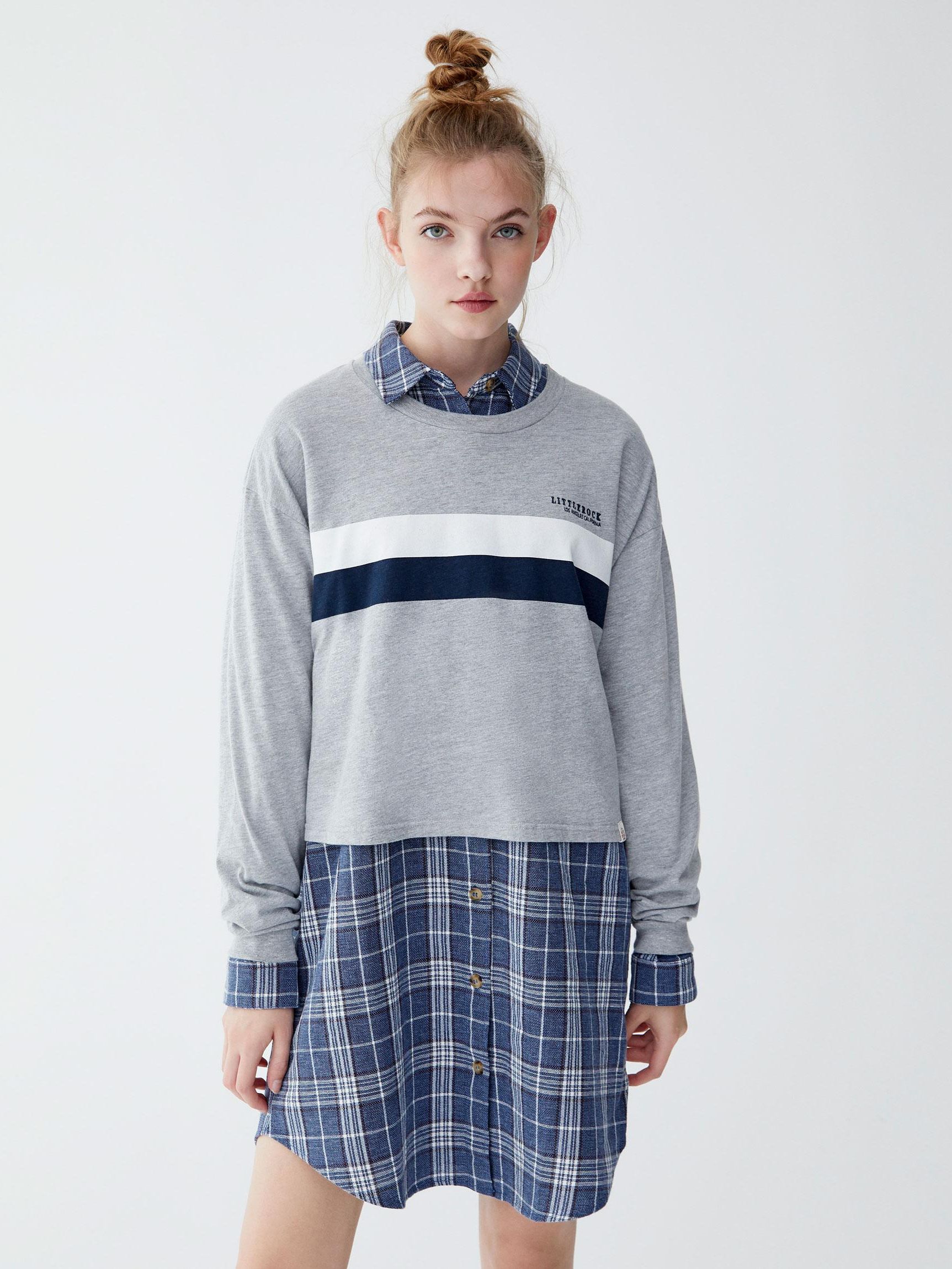 

Лонгслив Pull & Bear XAZ221105BOSU S Серый с белым и синим
