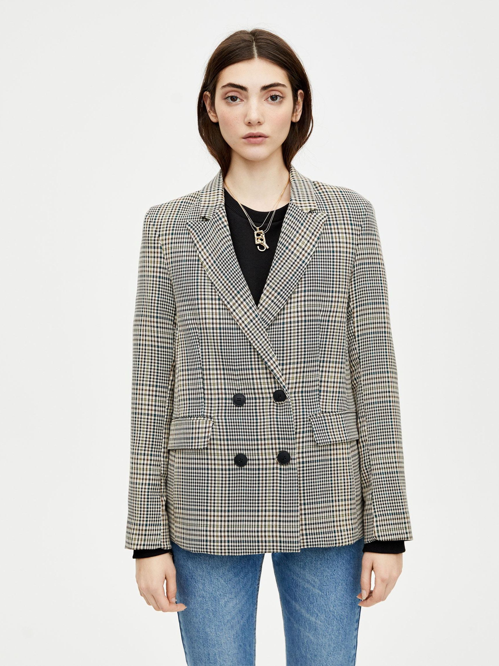 

Пиджак Pull & Bear XAZ221401GYUX S Черный с зеленым и бежевым
