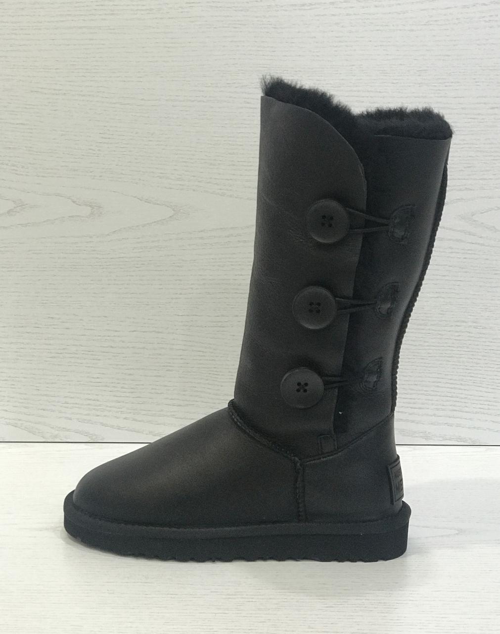 

Натуральні жіночі чорні шкіряні високі уггі на 3 пуговіці Australian Merino Leather Black 36