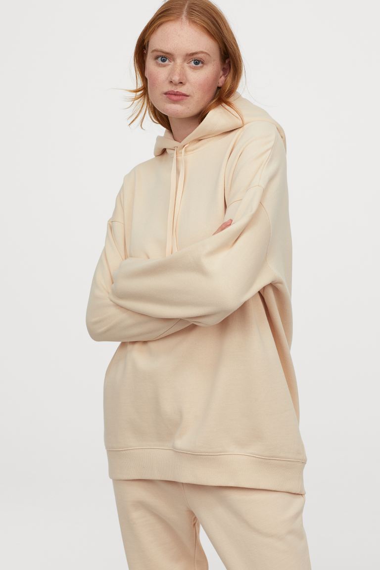 

Хлопковое худи оверсайз H&M M Светло-бежевый