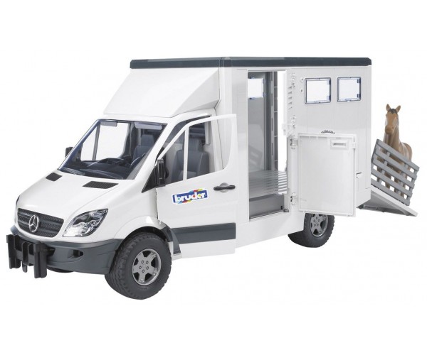 

Игрушка Bruder Машинка BRUDER МВ Sprinter транспортёр для животных + лошадка, М1:16 (02533)