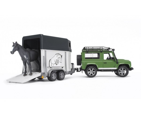 

Игрушка Bruder Джип BRUDER Land Rover Defender с прицепом для перевозки лошадей + лошадка, М1:16 (02592)