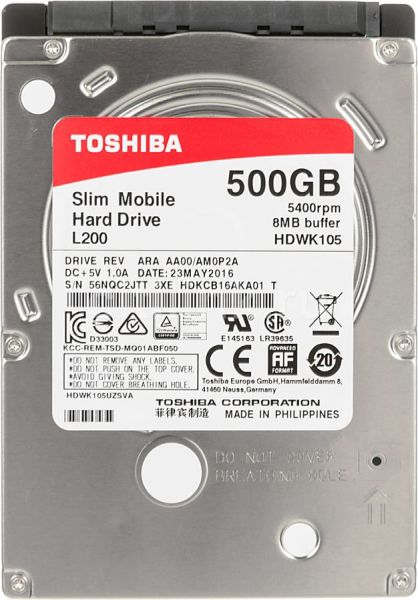 

Накопитель HDD 2.5" SATA 500GB Toshiba L200 5400rpm 8MB (HDWK105UZSVA)